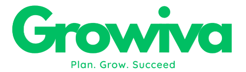 Green 'Growiva' logo with tagline 'Plan. Grow. Succeed' on a white background